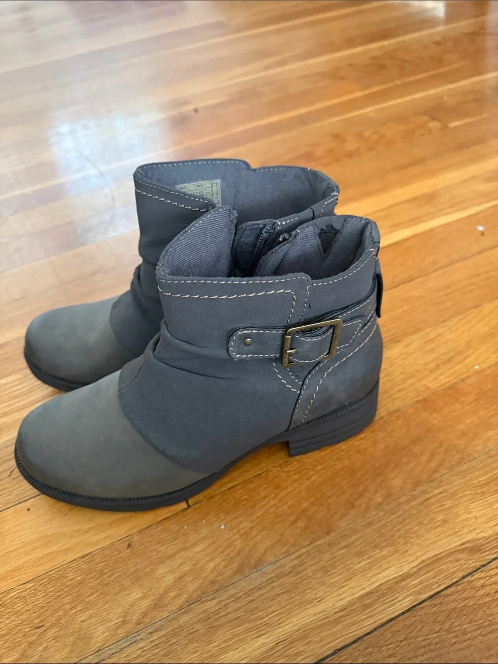 Women's Gray Ankle Boots with Side Buckle